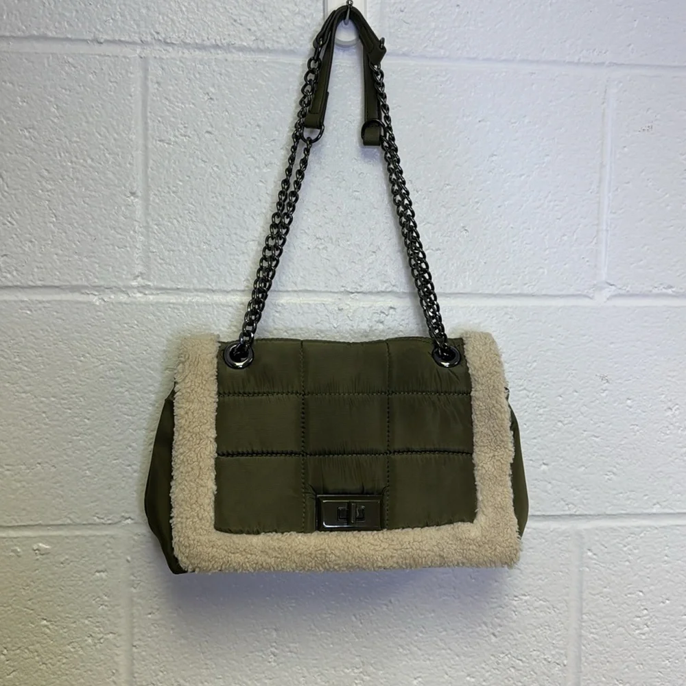 INC International Concepts Green and Cream Quilted Shoulder Bag - Picture 2 of 12